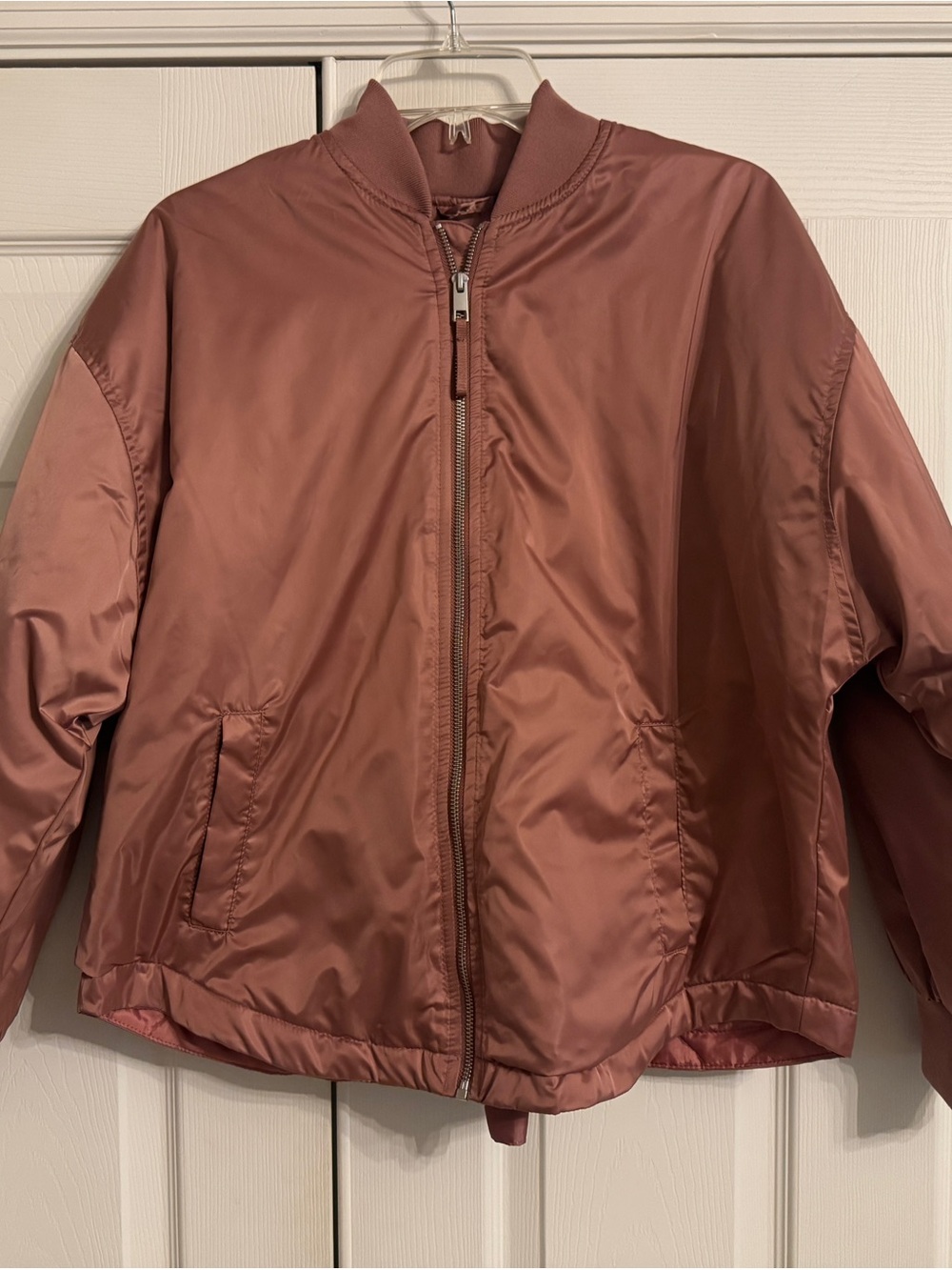 Mauve Satin Bomber Jacket - Size S